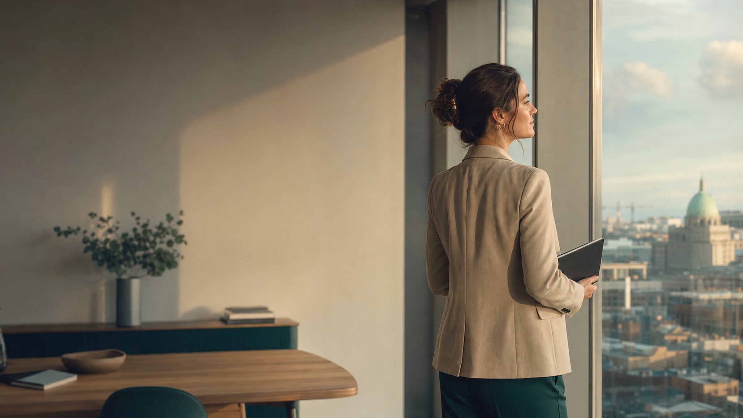 A professional planning her next career move in a modern Indian office