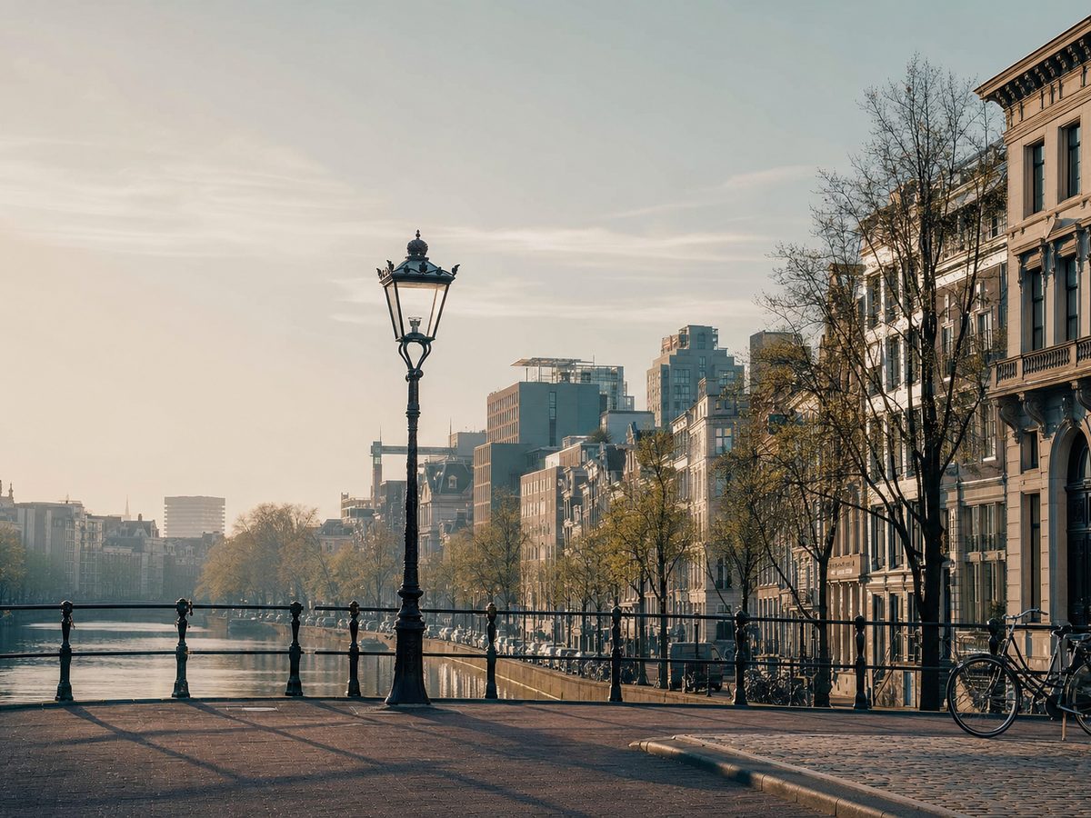 European city street in morning light