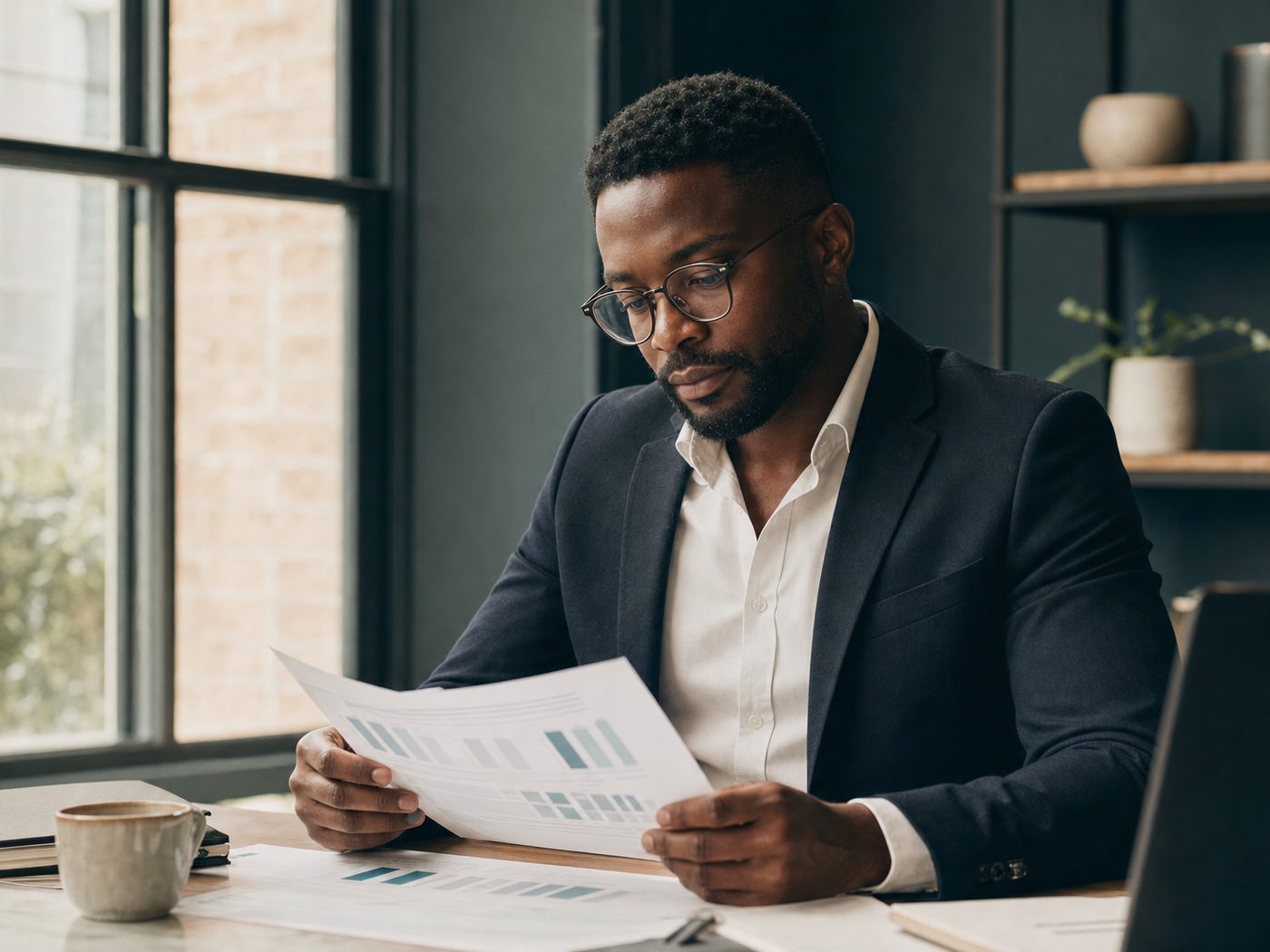 Professional reviewing financial documents in a quiet office