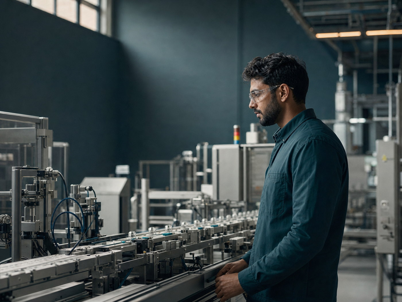 Technician monitoring an automated production line