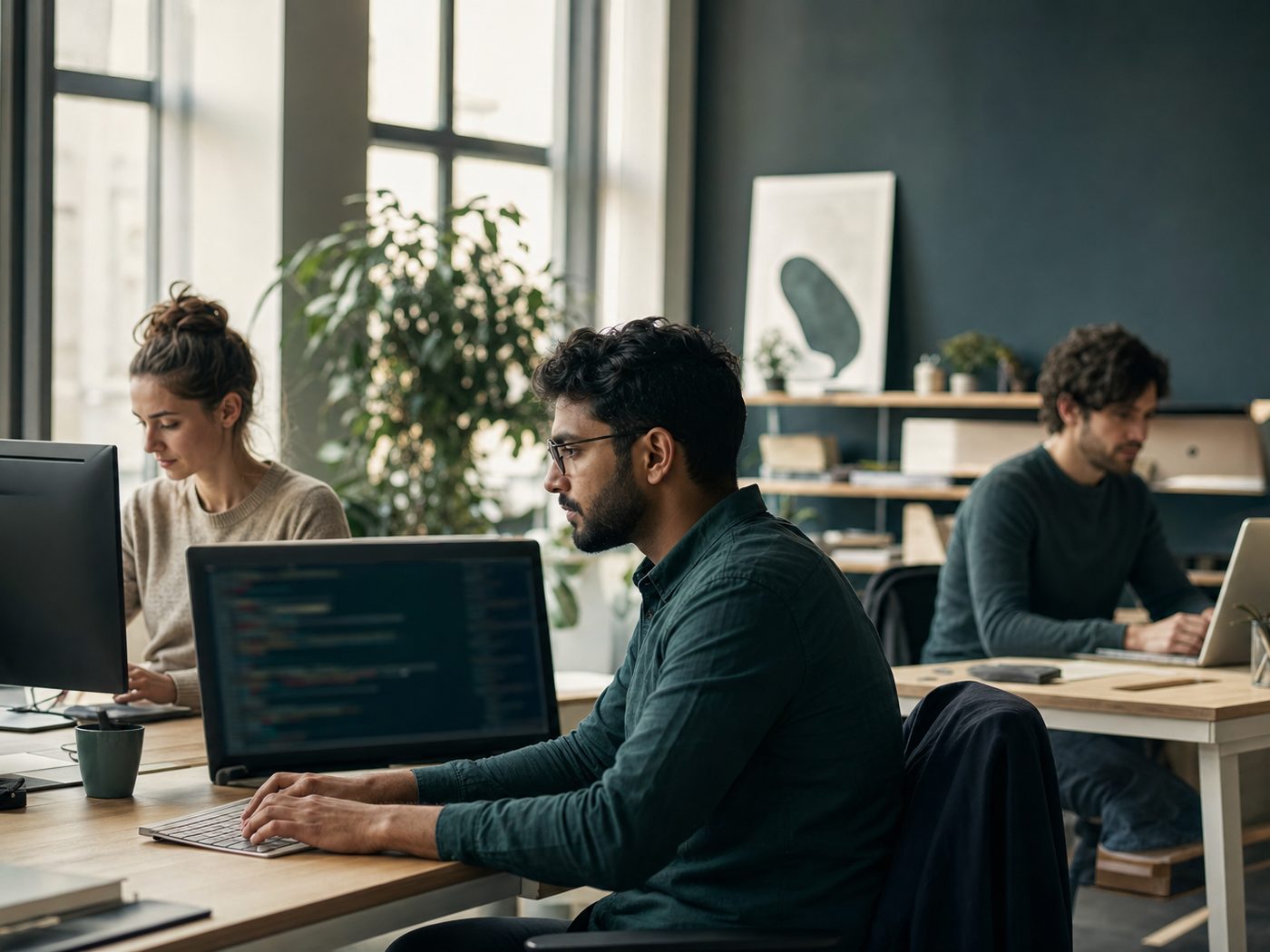 Software engineers working in a modern studio